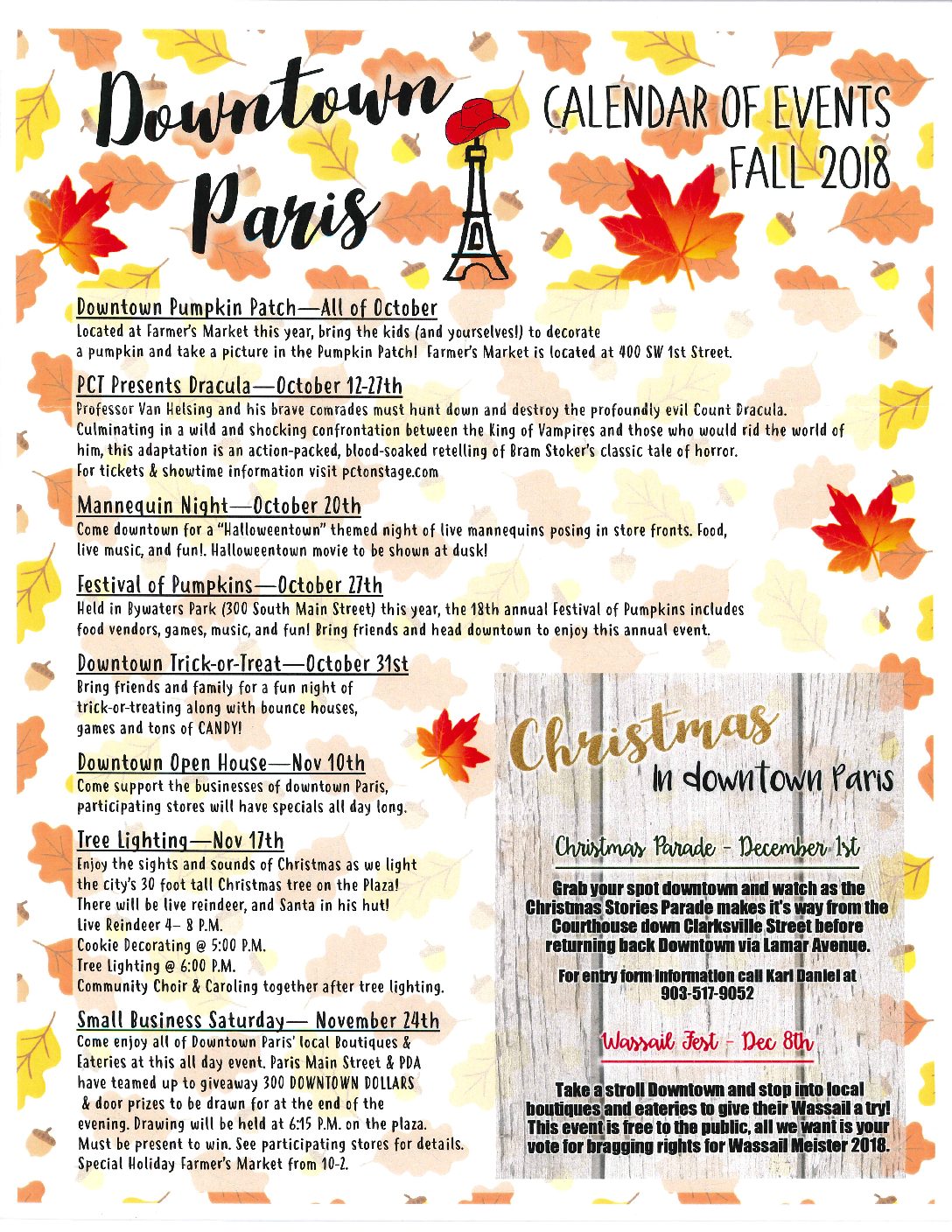 Downtown Paris Calendar of Events Fall 2018 MyParisTexas