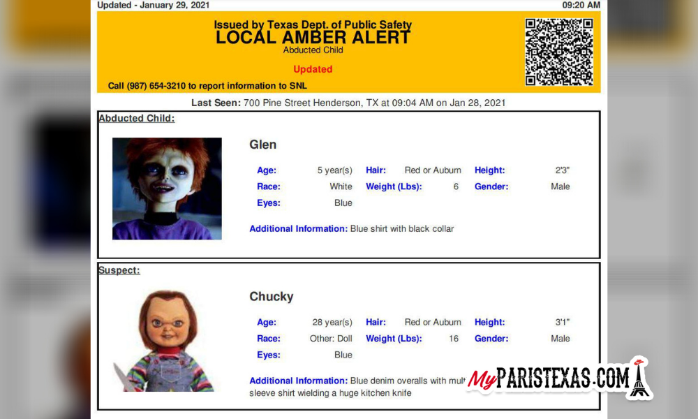 Texas Dps Sends Out Amber Alert For Chucky Doll After Test Malfunction Myparistexas